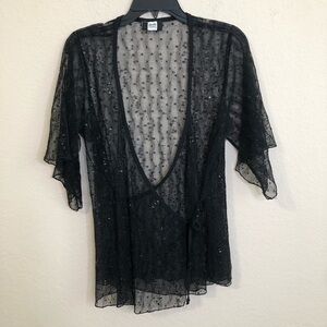 Studio 1940 Top Black Lace Sequins Wrap Trendy Sexy Club Evening Wear Party